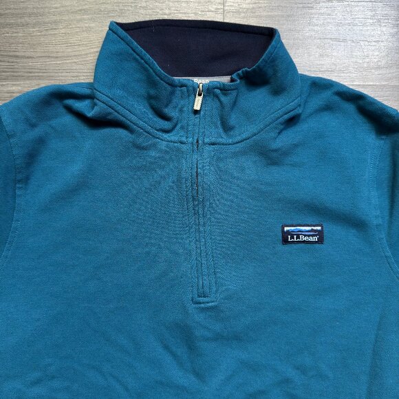 L.L. Bean Men's Comfort Stretch Pique Quater Zip Pullover - Blue - Picture 2 of 7